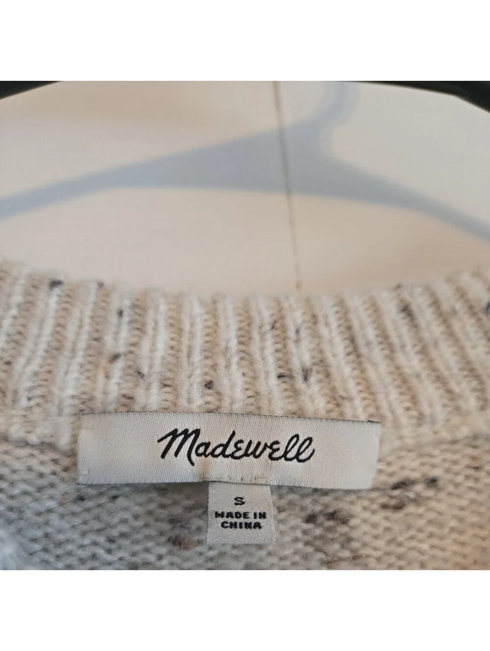 Madewell Knit Sweater Dress Oatmeal Sz S wool Blend donegal button sleeve